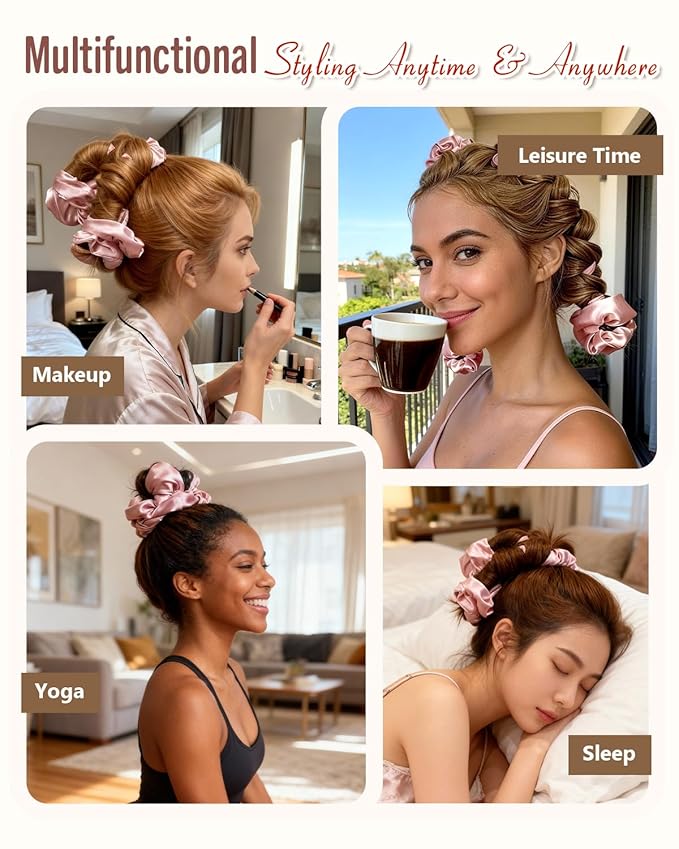 BONNET QUEEN Heatless Hair Curler for Heatless Curls Overnight, All-in-One Sleepy Tie Satin Curling Rod, Hair Curlers to Sleep In, Overnight Blowout Rods, Hair Rollers for Women Long Hair, Cream Pink