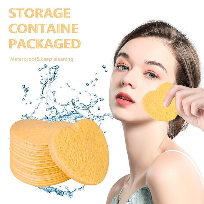50-Count Facial Sponges Compressed, 100% Natural Cellulose Face Sponge Professional Cosmetic Spa Sponges for Face Cleansing, Exfoliating Mask, Makeup Removal for Travel and Home, Deep Yellow