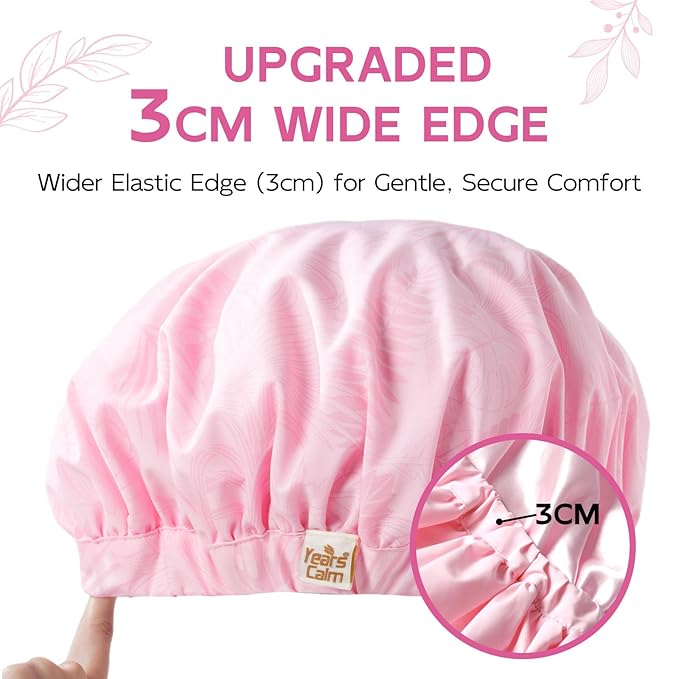 Years Calm Luxury Shower Cap for Women, Color Changing Shower Cap Reusable Waterproof, Flexi Satin Lined, Stylish Hair Cap for Shower, Washable Elastic Band Bath Cap for Long Hair, Braids (Pink)