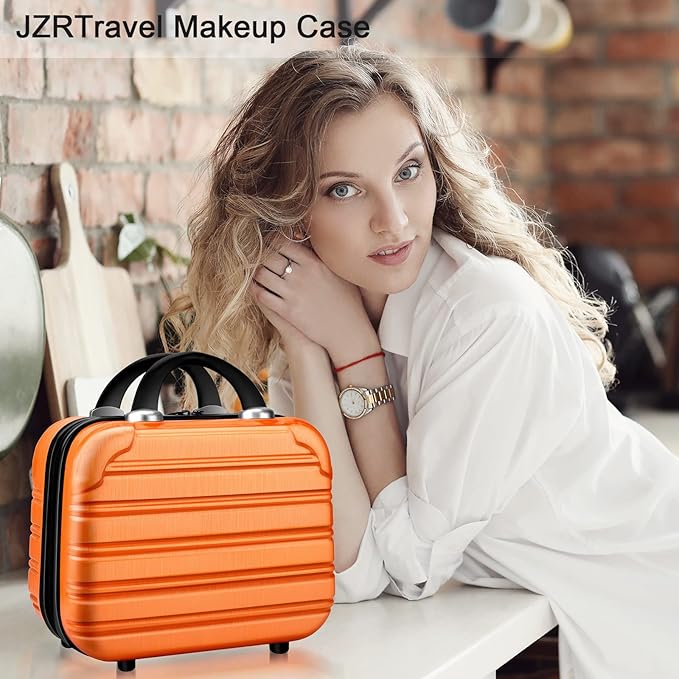 14inch Makeup Train Case PC ABS Cosmetic Case Hardshell Makeup Bag Organizer Toiletry Gifts for Her Travel Outside Activity (orange)