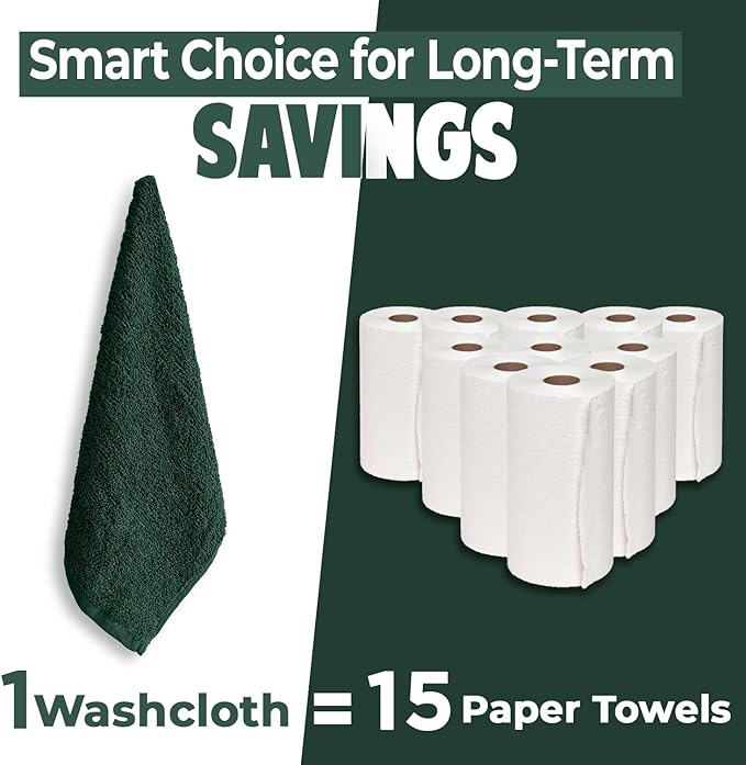 DAN RIVER 24 Pack Wash Cloths for Showering [12x12] - 100% Cotton Washcloths Premium Quality Flannel Face Cloths for Bathroom, Highly Absorbent and Soft Feel Wash Clothes, Huntergreen