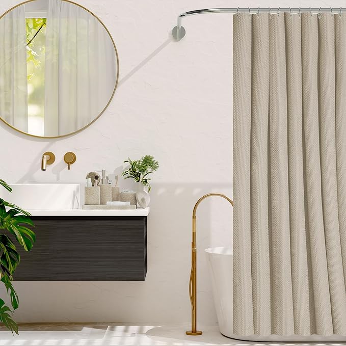 Clara Clark Bathroom Set - Beige Bathroom Accessories Set, 24PC Bathroom Accessory Set, Bathroom Sets with Shower Curtain Set, Adhesive Corner Shower Caddy Hanging & Soap Dispenser
