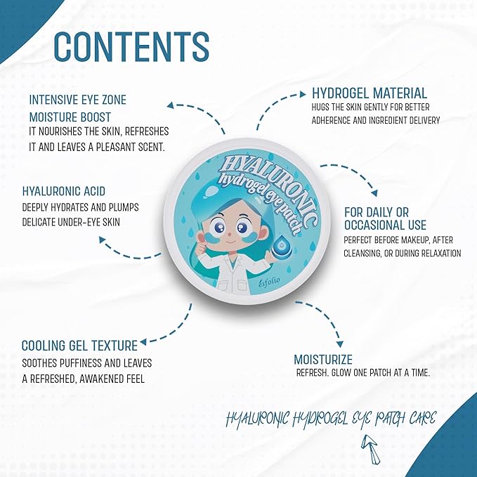 esfolio Hydrogel Eye Patch Hyaluronic 60 Patch – Under Eye Gel Patches for Puffiness and Tired Eyes – Soothing Cooling Care – Korean Skincare Eye Mask – Lightweight Hydration