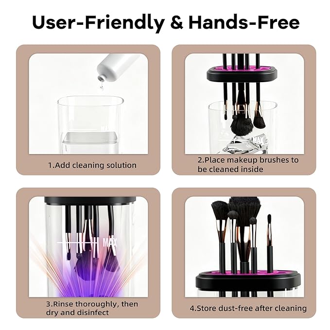 3 IN 1 Electric Makeup Brush Cleaner Machine, Portable Automatic USB Cosmetic Brush Cleaner Dryer for All Size Beauty Makeup Brushes Set, Foundation brush, Contour, Eyeshadow, Blush Brushes