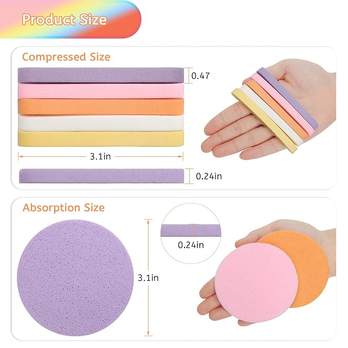 120 Pcs Facial Sponge Compressed, Luxiv 5 Colors Face Cleansing Sponge Estheticians Compressed Makeup Facial Sponge Round Wash Face Sponges for Women Compress Exfoliating Removal Sponge (Mix-color B)