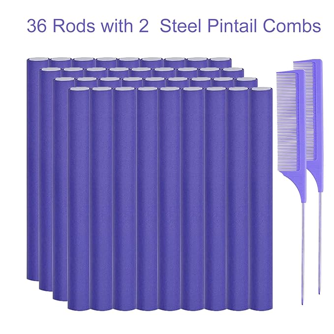 36PCS Flexible Curling Rods for Women, Twist Hair Rollers for Long and Short Hair, Foam Rollers with 2 Steel Pintail Combs