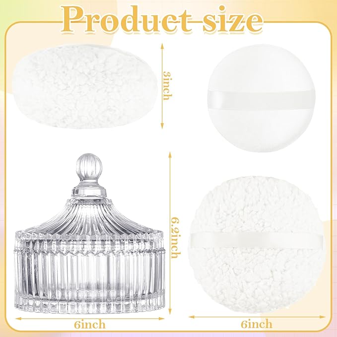 3 Pieces Extra Large Body Powder Puff and Container 6 Inch White Oversize Dust Powder Puff for Baby Women Dusting Powder