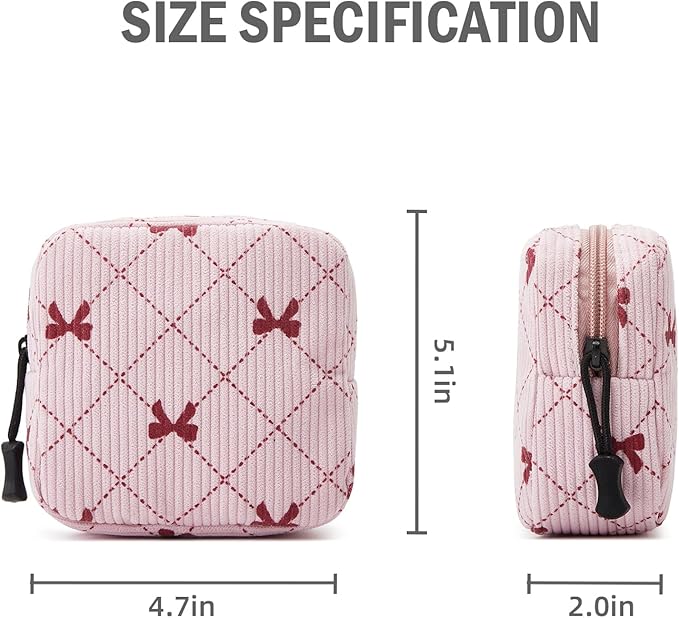 Small Makeup Bag for Purse,Mini Cosmetics Bag cute Zipper corduroy Cosmetic Pouch Storage Pouch Travel Toiletry Organizer for Women Girls(Bowknot Pink)