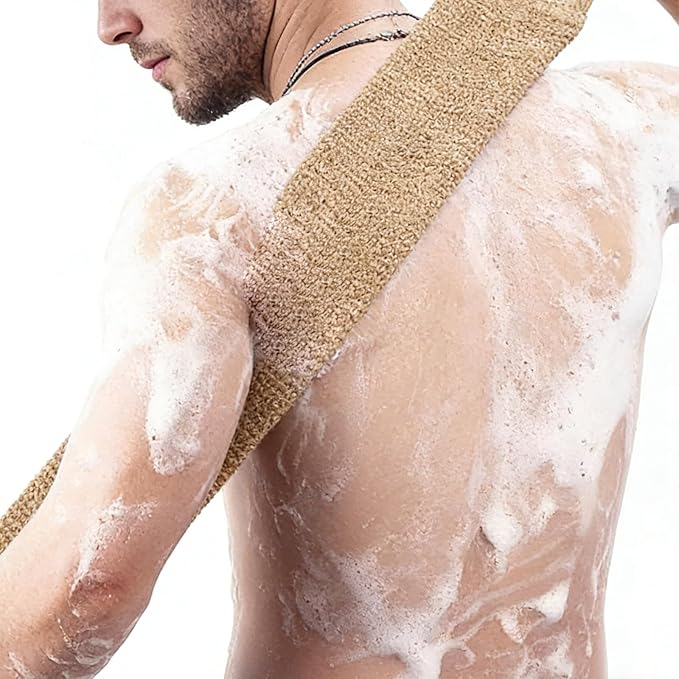 Hemp Exfoliating Back Scrubber Strap and Mitt Set, 2 in 1 Bath Body Loofah Scrubber, Anti-Slip Shower Exfoliator for Men and Women, Durable Eco-Friendly Skin Cleansing Tool for Spa and Bath