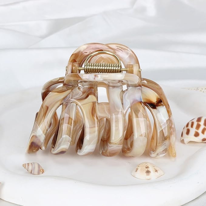 Octopus Hair Claw Clips for Thick, Long, Wavy, Curly Hair - French Large Big Clips, Strong Hold Non-Slip Grip, Tortoise Shell Accessories for Women