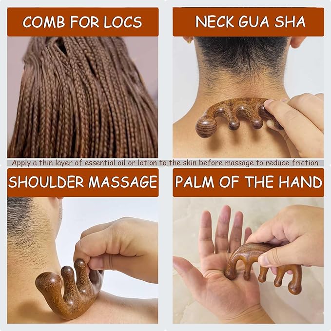 Wooden Scalp Massager for Scalp Gua sha, Massage Comb, Wooden Head Massager - Sandalwood