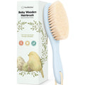 Wooden Baby Hair Brush - Cradle Cap Baby Brush with Soft Goat Bristles, Perfect Gentle Scalp Newborn Comb for Infant, Girls, Boys, Bath Essentials (Frost, Regular)