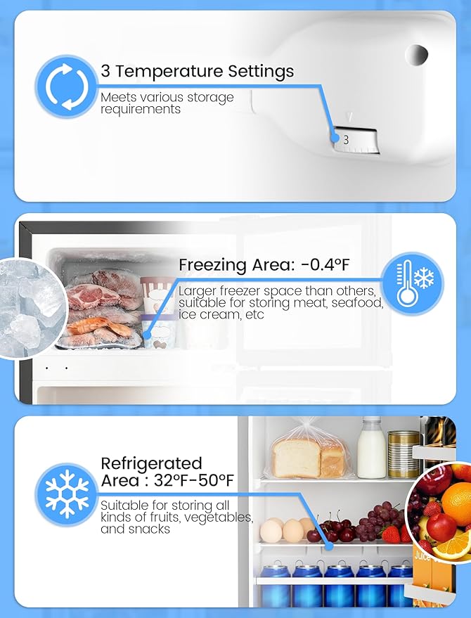 COWSAR 2.5 Cu.Ft Dorm Fridge with Freezer, Double Reversible Door Compact Refrigerator with 2 Removable Shelves, Commercial Drink Fridge for Bedroom, Office, Kitchen, Dorm, Black