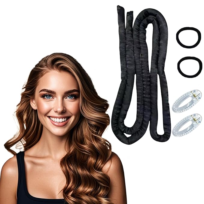 Heatless Curling Rod Headband, 63inch Black Long Heatless Curls Headband, Soft Hair Curlers to Sleep In (Black)