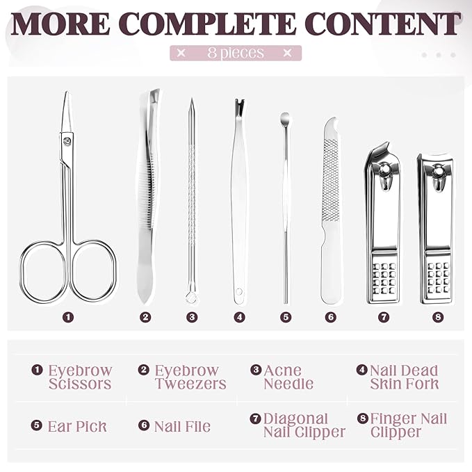 Geosar 12 Set 8 in 1 Manicure Set Stainless Steel Nail Clippers Kit Pedicure Care Tools with Leather Case Travel Grooming Kit Gift for Women Men Gift(Glitter Candy Color)