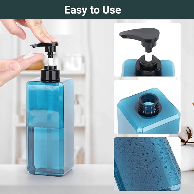 Suream Soap and Lotion Dispenser Set, 27oz/800ml Blue Shampoo and Conditioner Bottles, Plastic Soap Dispenser with Labels for Bathroom, Kitchen, Hotel(Set of 3)