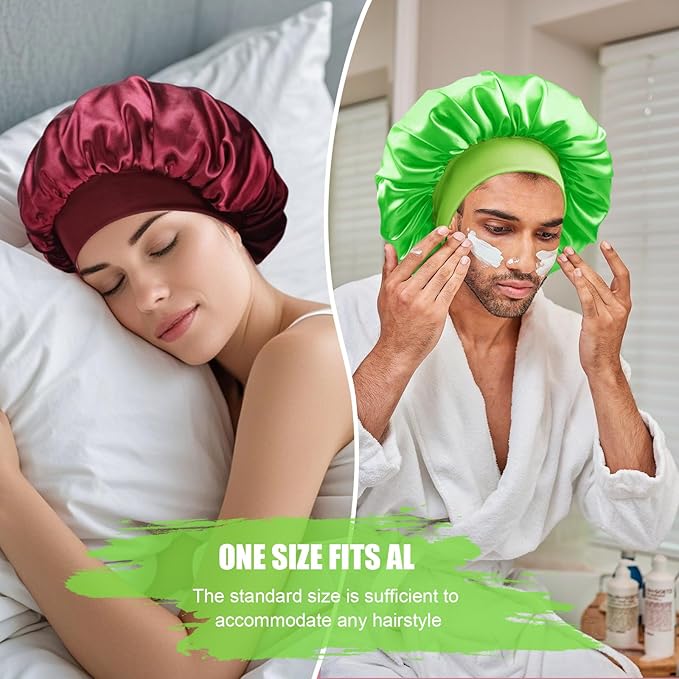 Satin Silk Bonnet for Sleeping, Double Layer Silk Sleep Cap for Men & Women, Soft Satin Lined Bonnet for Curly Hair