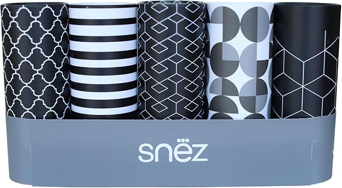 Cylinder Car Facial Tissue Holder, 5 Pack, 50 Tissues Per Cylinder, with Easy Open Lid, 3-Ply Tissues for Your car, Home and Office. Geometric Patterns (Geometric Patterns)