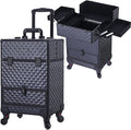 TOPACK Rolling Makeup Train Case,360°Rotaing Wheel Aluminum Cosmetic Case with Trolley 4-Tray for Tattoo/Barber/Nail Tech Travel Cart Organizer 13.1 * 9.8 * 18.3in BLACK (BLACK)