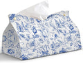 Blue Chinoiserie Tissue Box Cover Rectangle,Blue and White Floral Toilet Paper Box Holder,PU Leather Decorative Facial Paper Case for Living Room Bathroom Kitchen Office Desk,9.8x5.9x5.9In