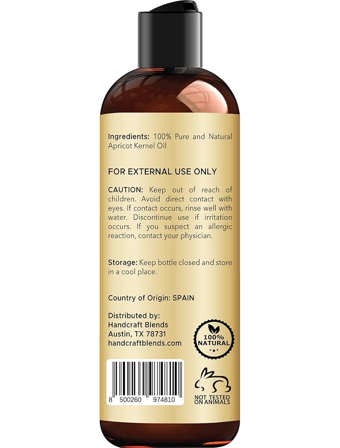 Handcraft Blends Apricot Kernel Oil - Cold-Pressed 8 Fl Oz - 100% Pure and Natural - Premium Grade Carrier Oil for Skin and Hair - Hair and Body - Massage - Hexane-Free