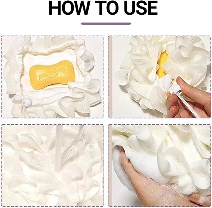 Bath Pouf Soap Holder Sponge Loofah Sponge for Smooth Skin Gentle Lathering Cleansing Shower Pouf with Soap Slot