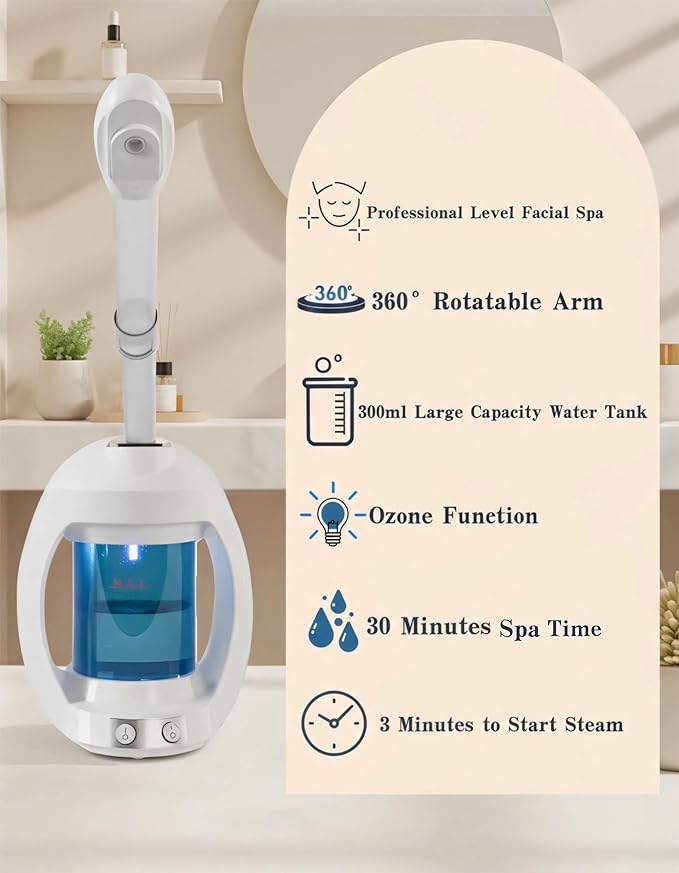 Facial Steamer-Face Steamer for Facial Deep Cleaning, Vaporizador Facial for Esthetician and Nano Ionic Hot Steam for Face, Professional Facial Steamer with a Headband and Acne Needle Set.(Blue)