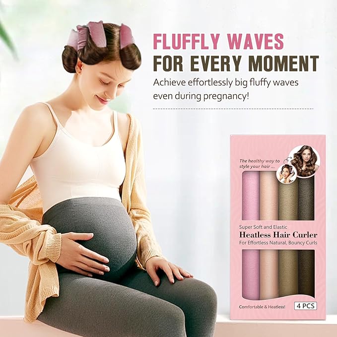Heatless Curls Overnight, 4 Pcs No Heat Curling Blowout Rod, Satin Blowout Look Heatless Hair Rollers, Soft Flexi Rods for Big Curls to Sleep In (03 multicolored)