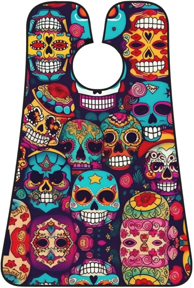 Sugar Skulls Print Beard Bib Apron For Men, Beard Hair Catcher For Men Shaving Trimming,Beard Cape Cloth, Black