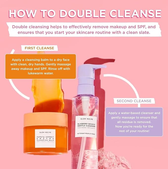 Glow Recipe Papaya Enzyme Cleansing Balm, Korean Double Cleanse First Cleanser, Makeup Remover + Cleansing Oil Balm, Gentle Exfoliating Face Cleanser, Hydrating (3.38 oz)