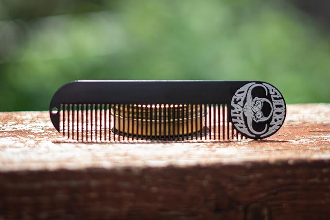 Mustache & Beard Comb Or Fine Tooth Moustache Pocket Metal Powder Coated Black Keychain Comb For Men - 5 x 1.25 Inches by Death Grip (Large)