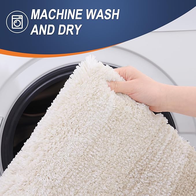 OLANLY Bathroom Rug Set 2 Piece, Soft Absorbent Microfiber Bath Rug Set, Non-Slip, Machine Wash Dry, Plush Shaggy Bath Mats for Bathroom (30"x20"+24"x16", Light Beige)