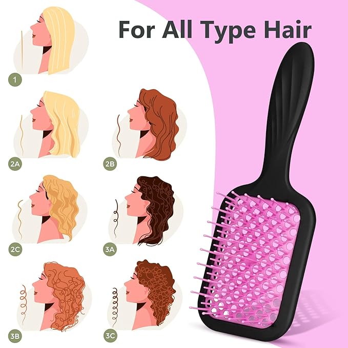 Vented Detangling Brush for Curly Thick Hair, Wave-Shaped Bristles for Scalp Massage, Anti-Tangle Hairbrush for Women, Men and Teens, Purple