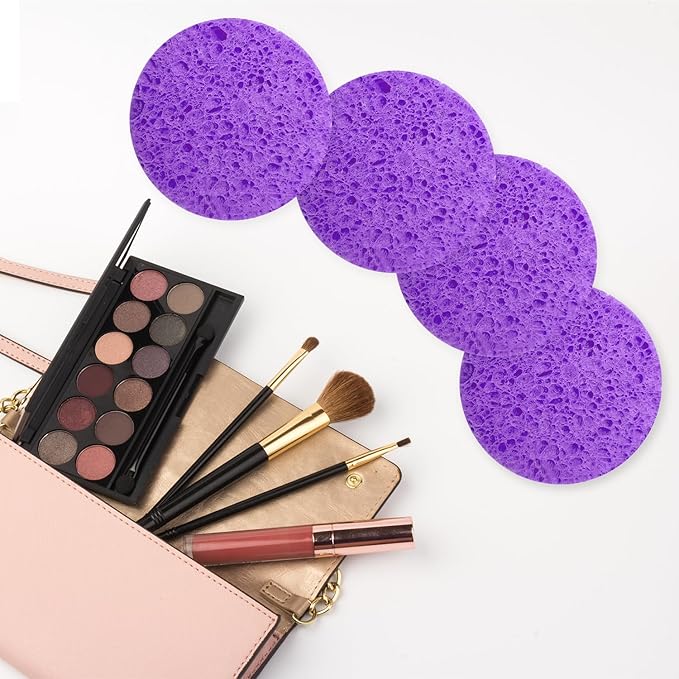50-Count Large Compressed Facial Sponges for Estheticians,Daily Cleansing and Gentle Exfoliating- 100% Natural Cellulose Spa Sponge Perfect for Removing Dead Skin,Dirt and Makeup(Round 2.95",Purple)