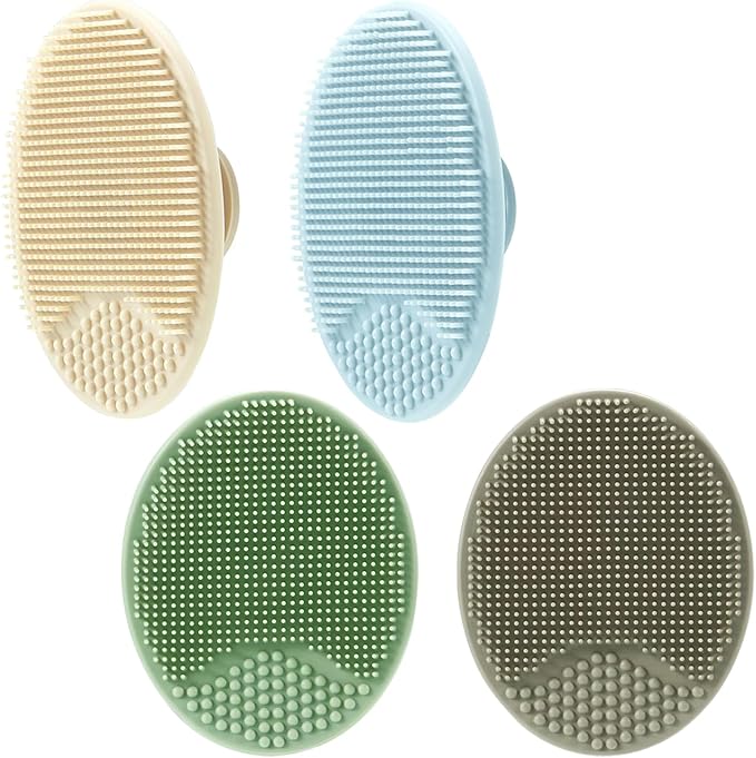 PandaEar Baby Cradle Cap Brush, Silicone Baby Bath Brush Massage Brush Set for Dry Skin, Cradle Cap, and Eczema, 4 Pack (Blue)