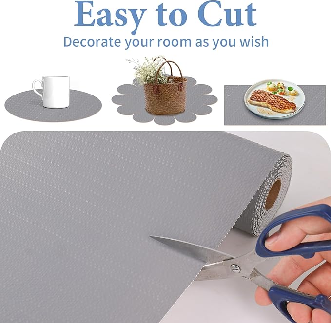 Shelf Liners for Kitchen Cabinets Non Adhesive Drawer Liner 23.6in x 20FT Pure Grey Thickened Shelf Liner Strong Non-Slip Easy to Clean for Tool Box Refrigerator with Knife and Tape Measure