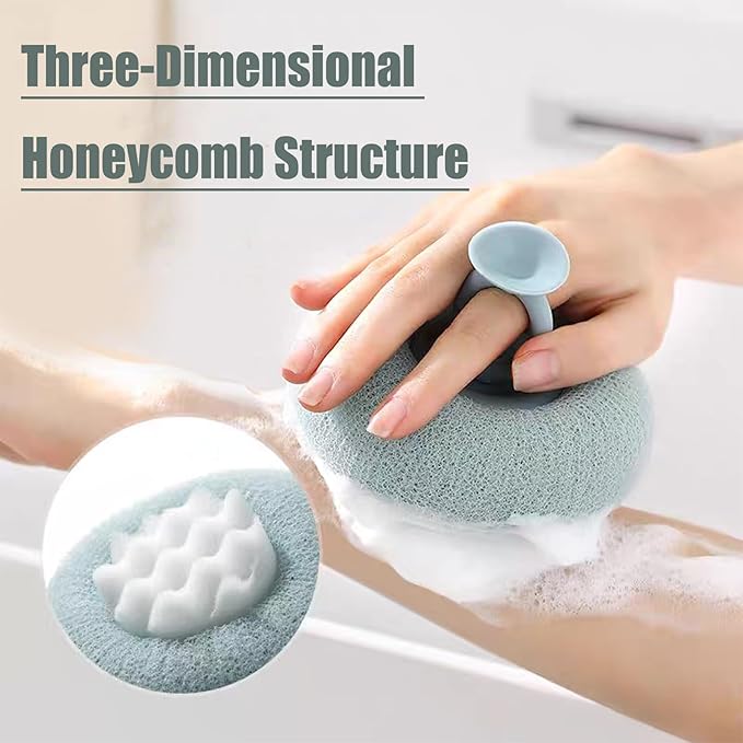 Super Soft Sunflower Suction Cup Bath Ball, New Upgraded 2-in-1 Sunflower Ball Exfoliating Bath Sponge Cleaning Brush, Mesh Shower Body Sponge Accessories for Women, Men (Cyan+Purple)