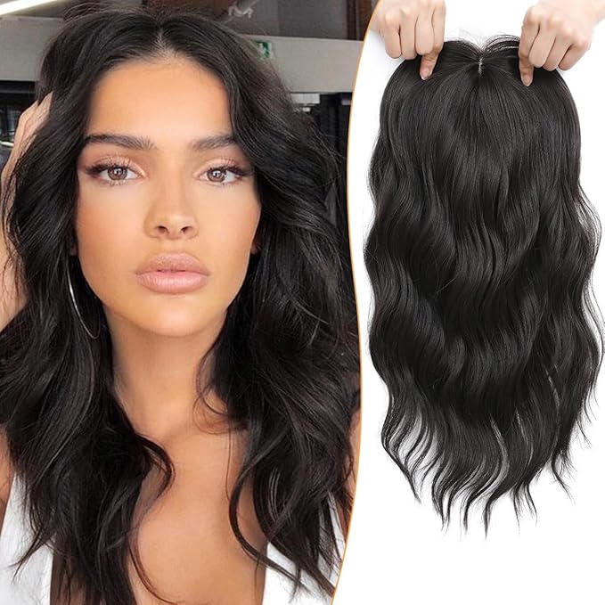 PANEWAY Hair Topper 16Inch Hair Toppers For Women Wavy Curly Dark Brown Clip In Synthetic Wiglets Pieces For Women