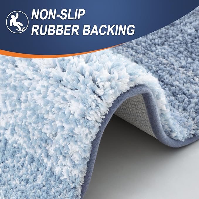 OLANLY Bathroom Rug Set 2 Piece, Soft Absorbent Microfiber Bath Mats and U-Shaped Contour Toilet Rug, Non-Slip, Machine Wash Dry, Plush Shaggy Bath Mats for Bathroom (30"x20"+24"x20", Blue)