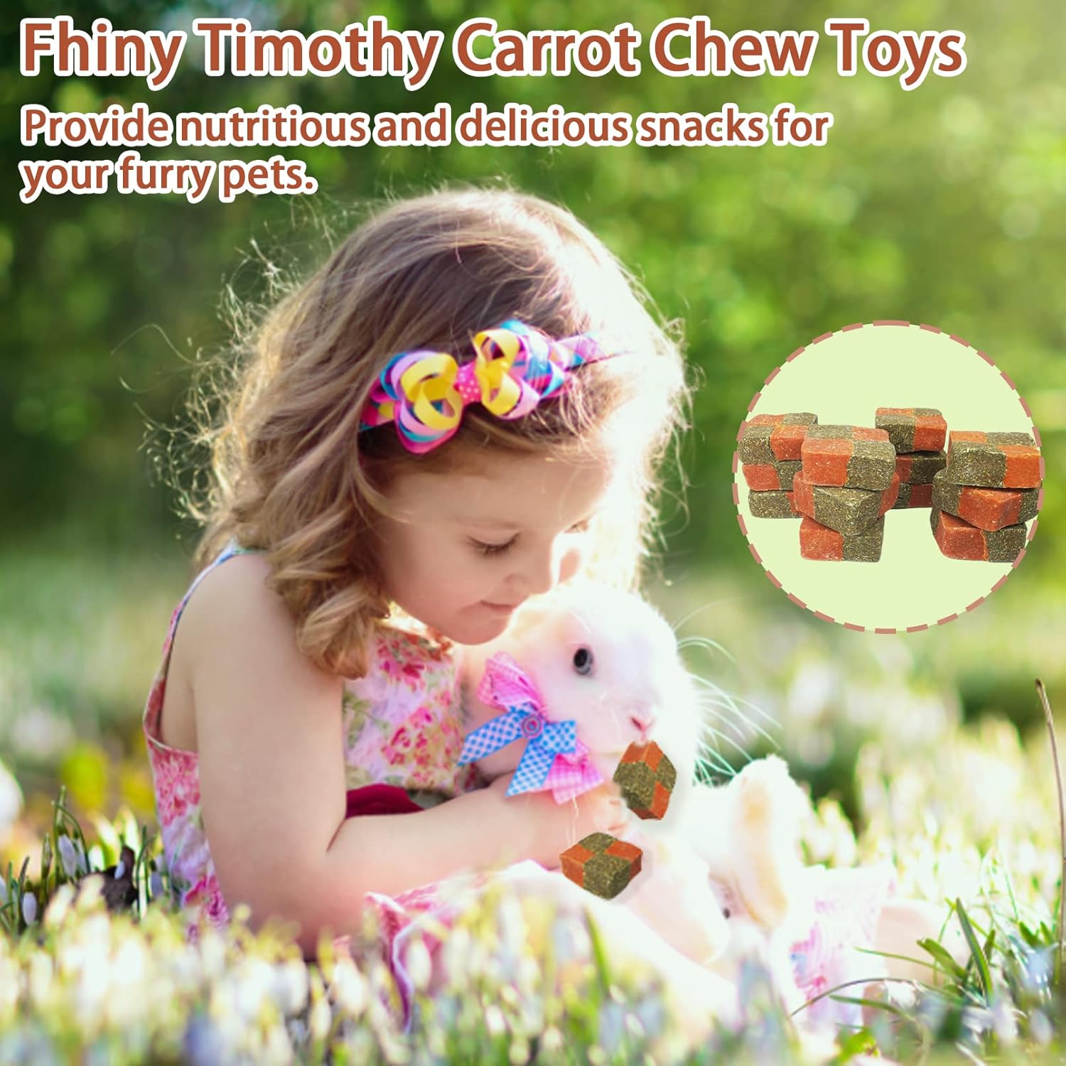 Fhiny 12 PCS Rabbit Carrots Chew Toys, Natural Timothy Hay Biscuit Cubes Rabbit Carrot Molar Treats Small Pet Snacks for Bunny Hamster Chinchilla Guinea Pig or Other Small Animals