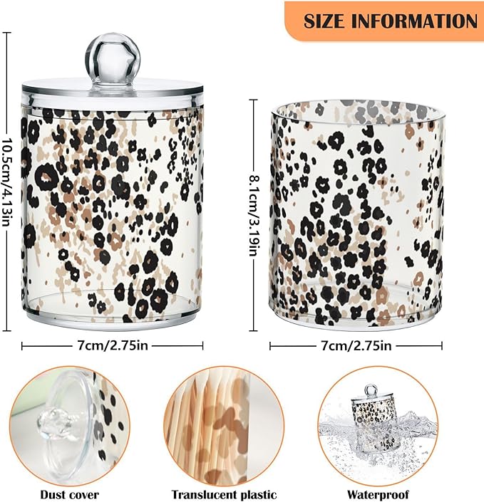 4 Pack Qtip Holder Dispenser Brown Floral Leopard Print Cotton Ball Cotton Swab Round Pads Floss Clear Bathroom Storage Containers Plastic Apothecary Jars