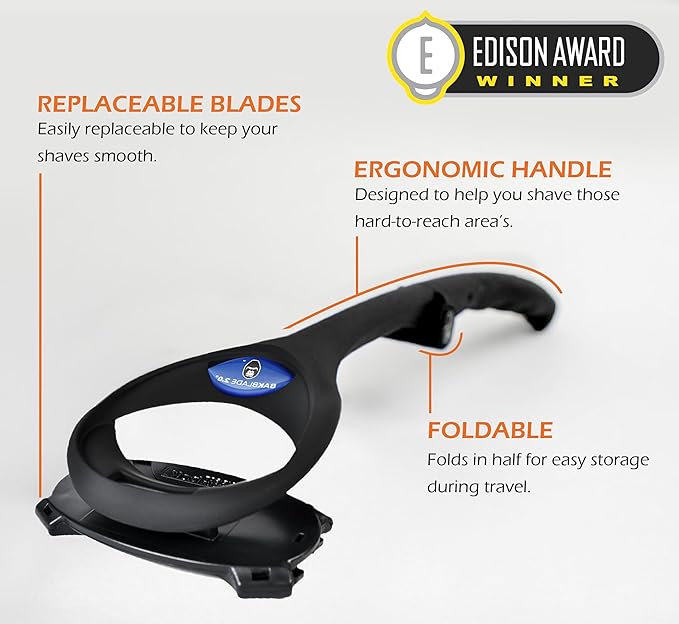 baKblade 2.0 PLUS - Back Shaver for Men (DIY), Ergonomic Handle, Shave Wet or Dry (Extra Blades Included)