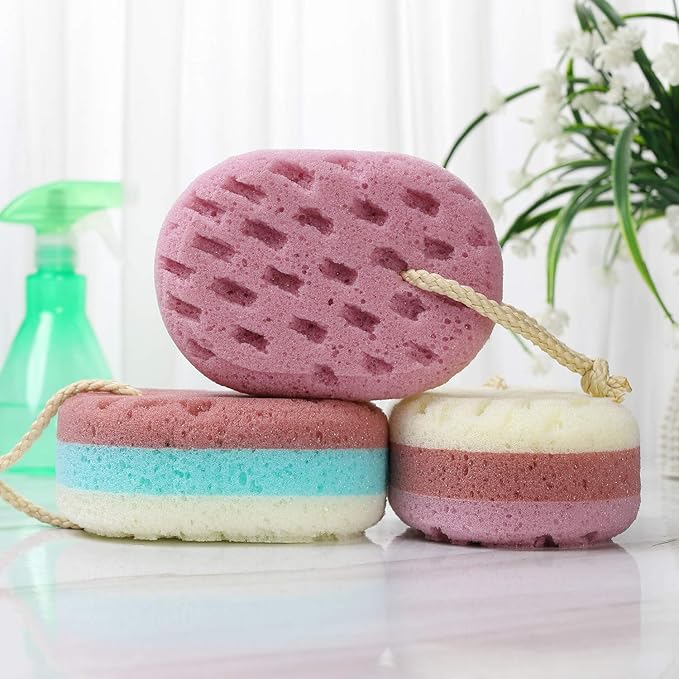3 Pcs Bath Sponge for Women, Men, Adults, Kids. Sponge Loofah Body Scrubber Shower Sponge for Body Wash Bathroom, Body Sponge Bathing Accessories(Small Sizes)