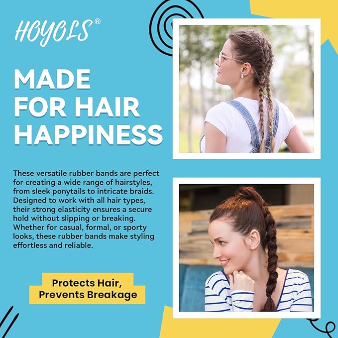 HOYOLS Black Elastic Hair Ties Rubber Bands Mini Polyband Soft Ponytail Holder for Kids Baby Girls TPU Pack 1500