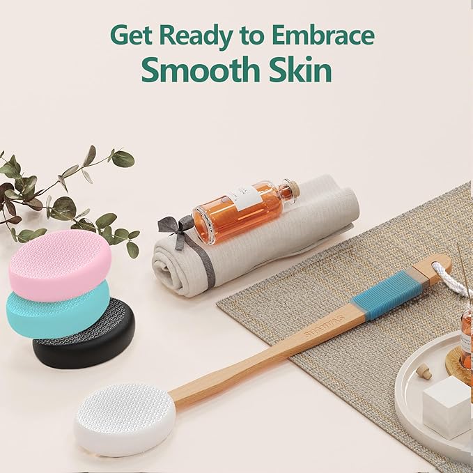 Back Lotion Applicator with 4 Replaceable Pads, Lotion Applicator for Back Self Elderly, Women, Cream Medicine Applicator with 17" Curved Handle Easy to Target Back and Feet, Colorful