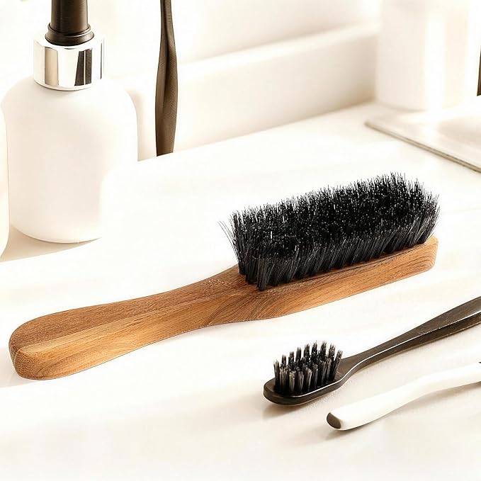 Small Beard Brush with Handle for Men, Travel Boar bristle Hair Beard Grooming Brush (Snake)