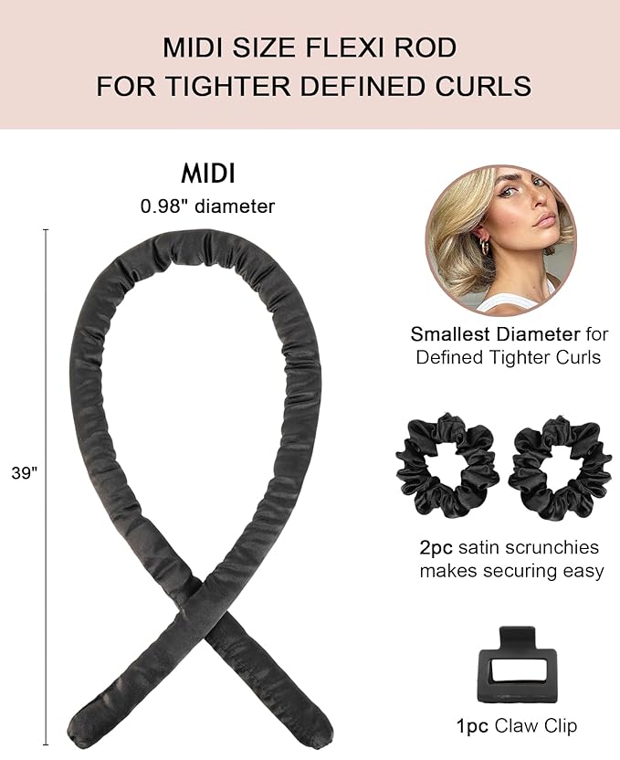 Heatless Curls Overnight Hair Curler to Sleep In Soft Jumbo Hair Rollers for Long Hair Blowout Look No Heat Overnight Curls, Satin Small Flexi Rods for Tight Curl Heatless Curling Rod Set with Clip