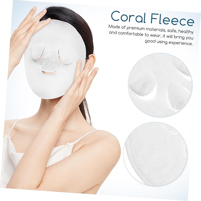 2Pcs Coral Fleece Hot Compress Towel Mask Reusable Facial Care Towels for Skin Cooling and Soothing White Color for and Beauty Treatments