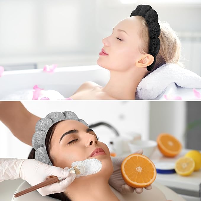Spa Headbands for Washing Face or Facial, Set of 2 Skincare Headbands, Terry Cloth Headband Wash Combo Pack - Puffy Makeup Washing, Mask, Skin Treatment