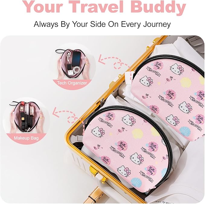 AmBealla 2PCS Cosmetic Bag Portable Storage Bag for Women,Cute Compact Travel Makeup Bag for Keys and Phone,Portable Bag for Girls,Pink